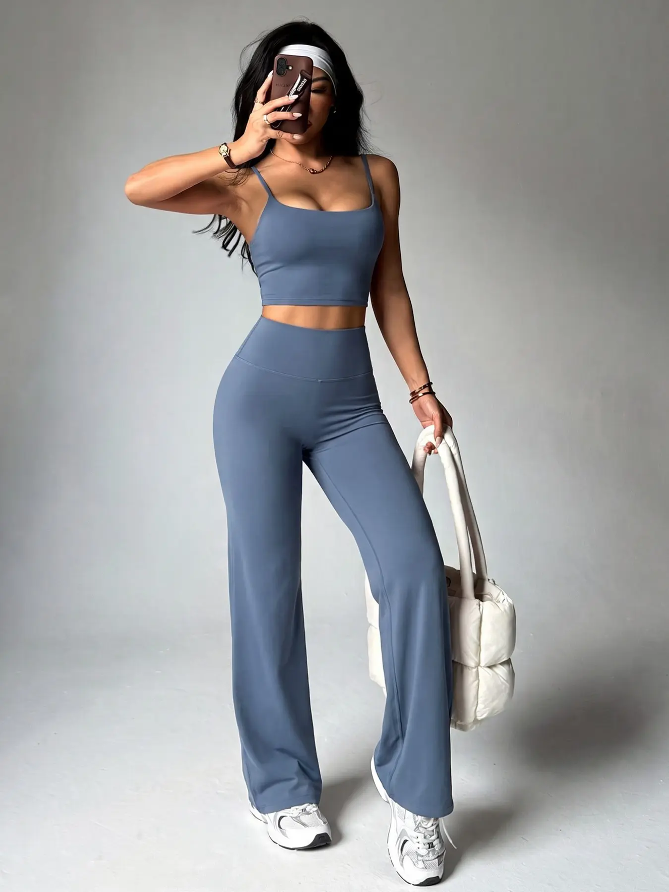 Women's Sport Casual 2-Piece Set, Gym Yoga Outfits, Sexy Backless Scoop Neck Sleeveless Cami Tank Tops with Chest Pads, High-Waisted Tummy Control Butt Lifting Flare Leggings Pants, for Yoga, Training, Gym and Daily Wear