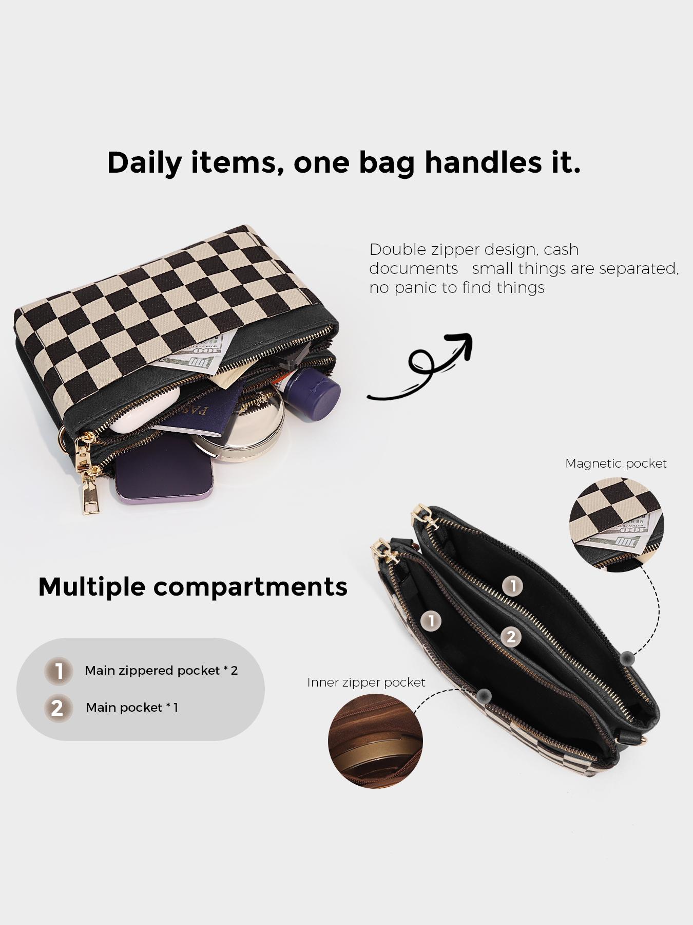 Checkered Portable Bag, Small Square Shoulder Wallet, Lightweight Single-Shoulder Coin Purse, Stylish and Practical Accessory, Geometric Pattern Bag