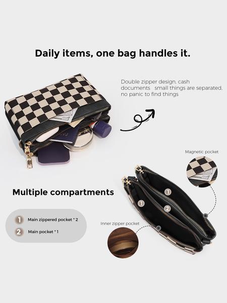 Checkered Portable Bag, Small Square Shoulder Wallet, Lightweight Single-Shoulder Coin Purse, Stylish and Practical Accessory, Geometric Pattern Bag
