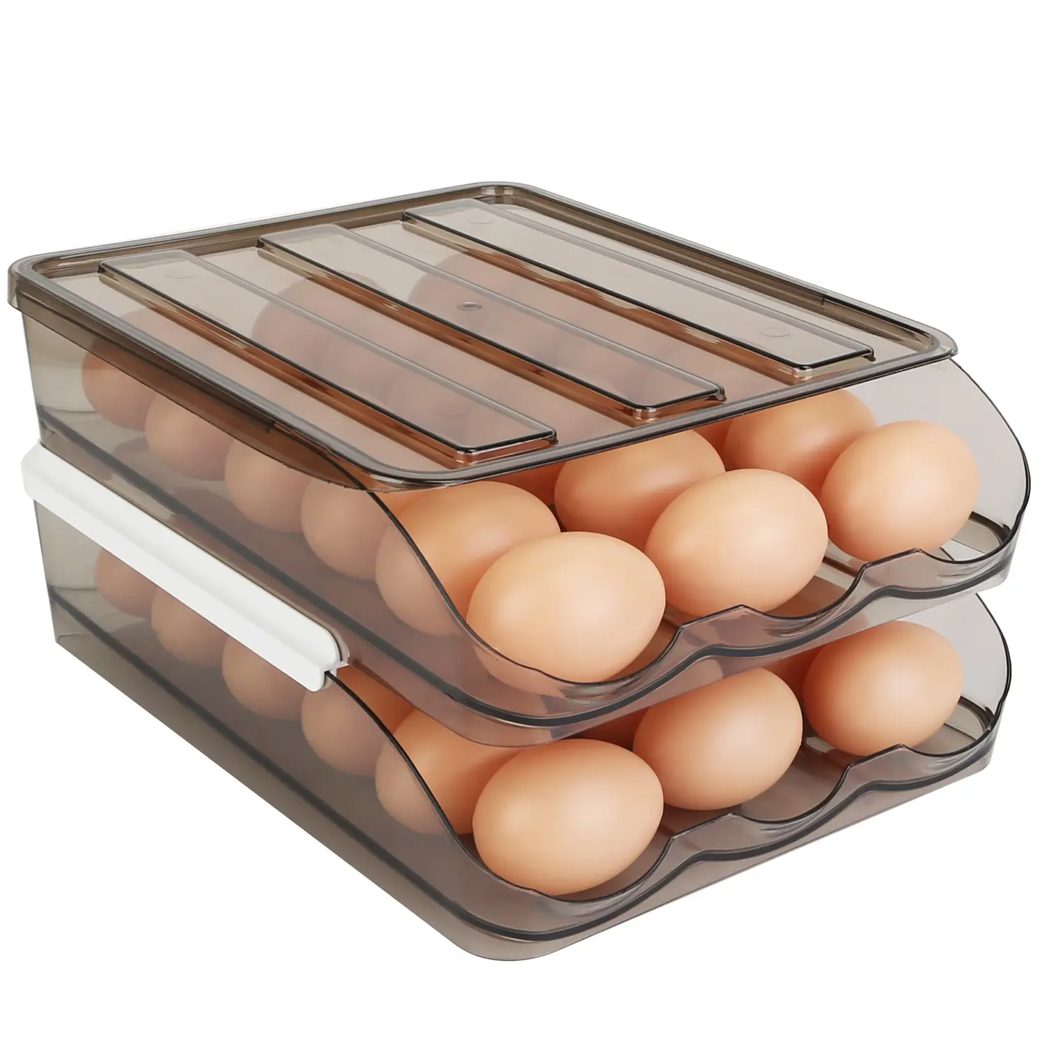Auto Rolling Refrigerator Egg Holder, 2-Layer Sliding Plastic Kitchen Organizer, Space Saving Fridge Storage Accessory for Quick Egg Retrieval