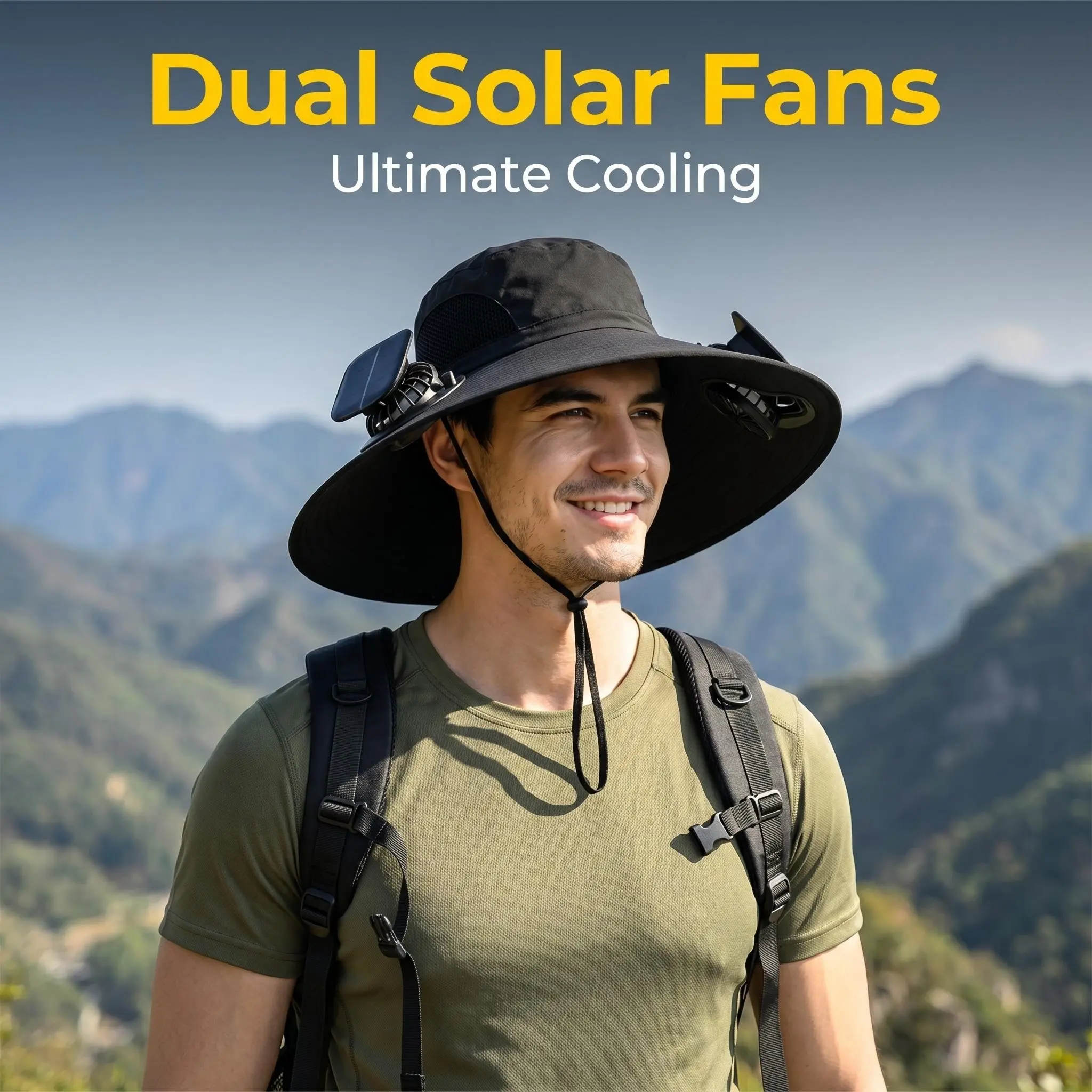 New Solar Outdoor Cooling Fan Hat, Sun Protection Cap with Solar Fan, Dual Power Rechargeable, Waterproof, Sports Use, Unisex Design, Lightweight Golf Hat, Summer Running Caps, Sport Style Hat, Polyester Outdoor Headwear