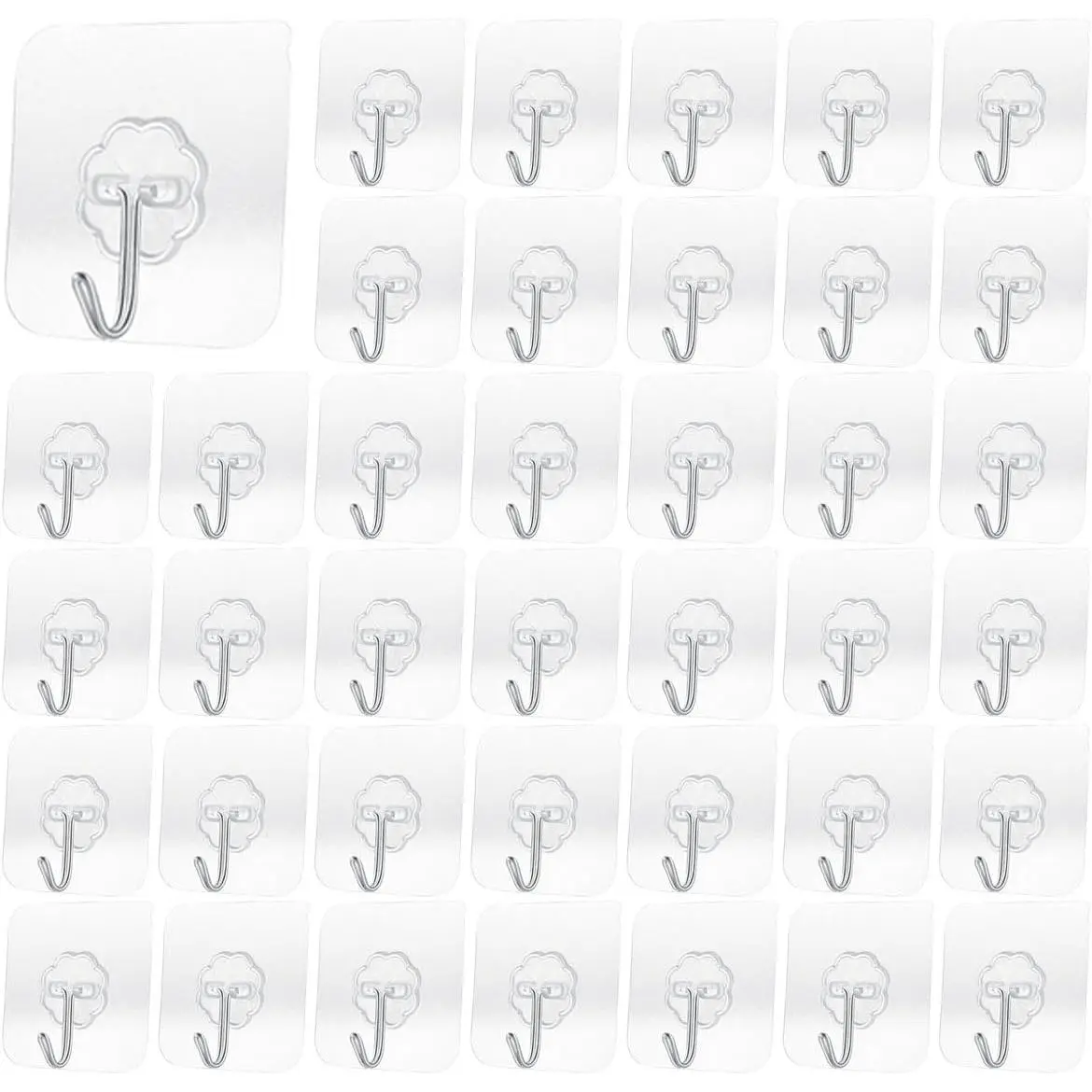 Stainless Steel Transparent Invisible Heavy Duty Adhesive Hooks, 33 lb(Max 15KG) Oilproof Seamless Wall Hooks for Kitchen, Bathroom - 24 Pieces