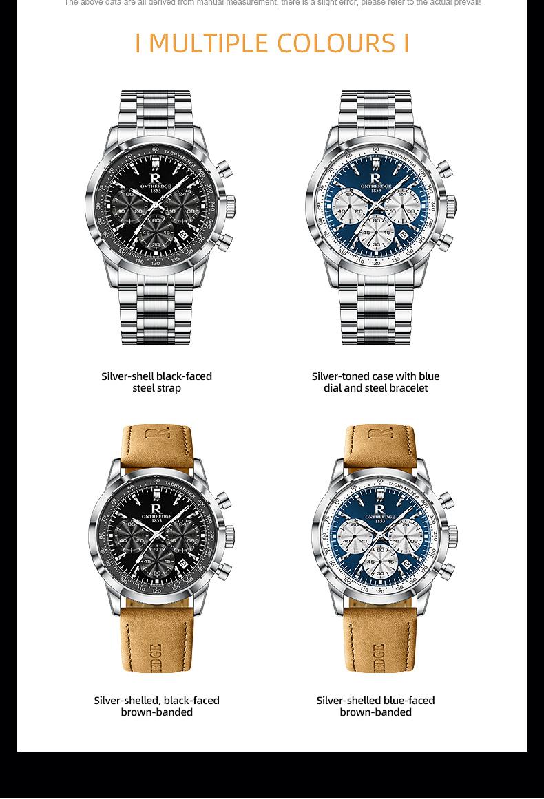 Men's Luxury Blue Dial Chronograph Quartz Watch - Stainless Steel Wristwatch with Tachymeter, Date Display, Multi-Function Subdials, Elegant Business Sport Dress Watch, Perfect Gift for Husband Dad Boyfriend