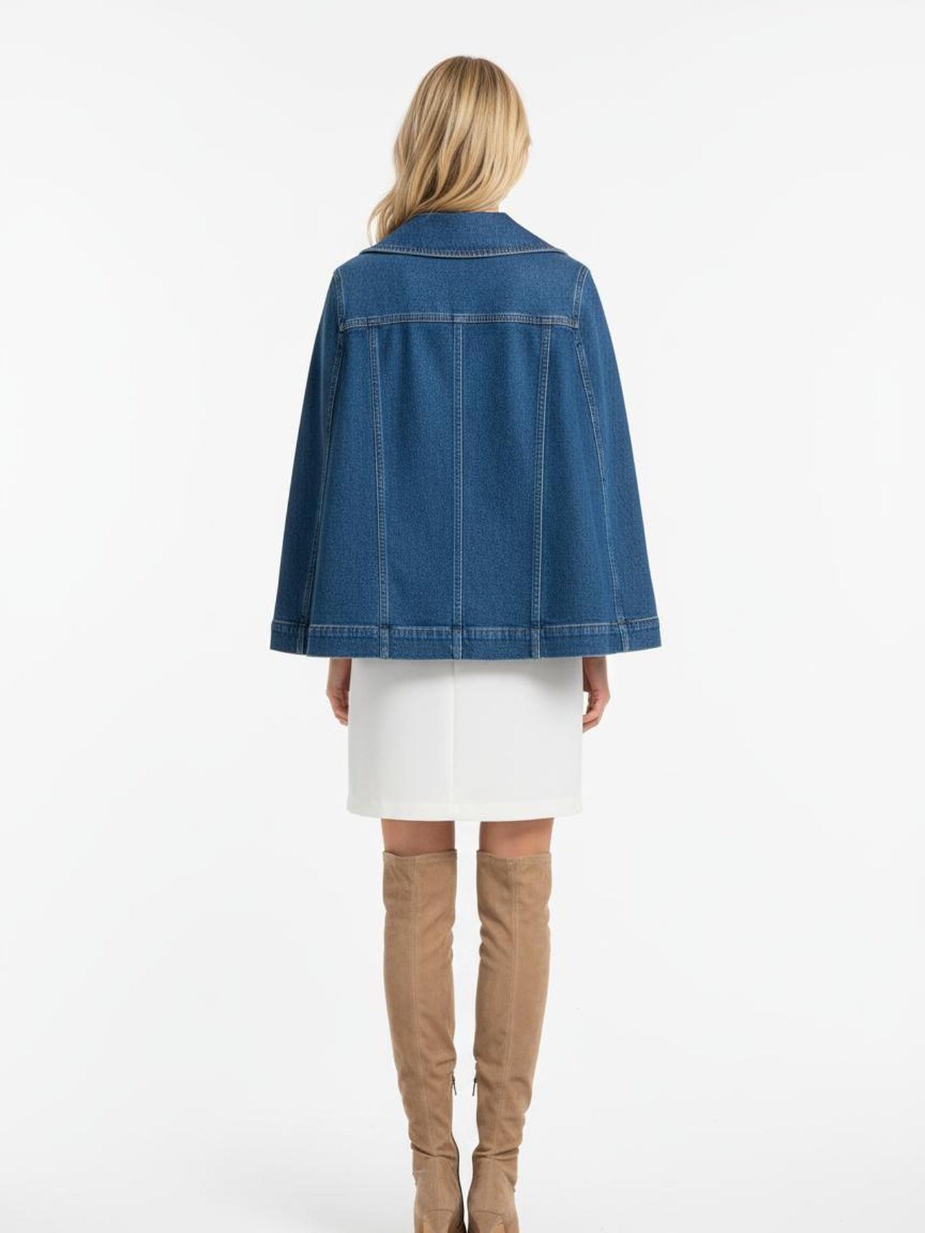 Women's Denim Cape Jacket Button Front Jean Poncho Coat with Pockets Casual Outerwear