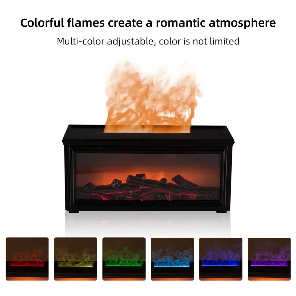 Desktop Fireplace with Atmosphere Light Portable Simulation Heater for Bedroom Home Office Decorations Creative Ornaments Eco-friendly PP Material Colorful LED Flame Aroma Diffuser
