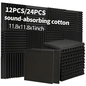 12-piece/24-piece black sound-absorbing foam set, sound-absorbing cotton wall stickers, high resilience to reduce echo, 11.8 inches x 11.8 inches x 1 inch, suitable for wall installation in recording studios, home theaters, game rooms, offices, etc.