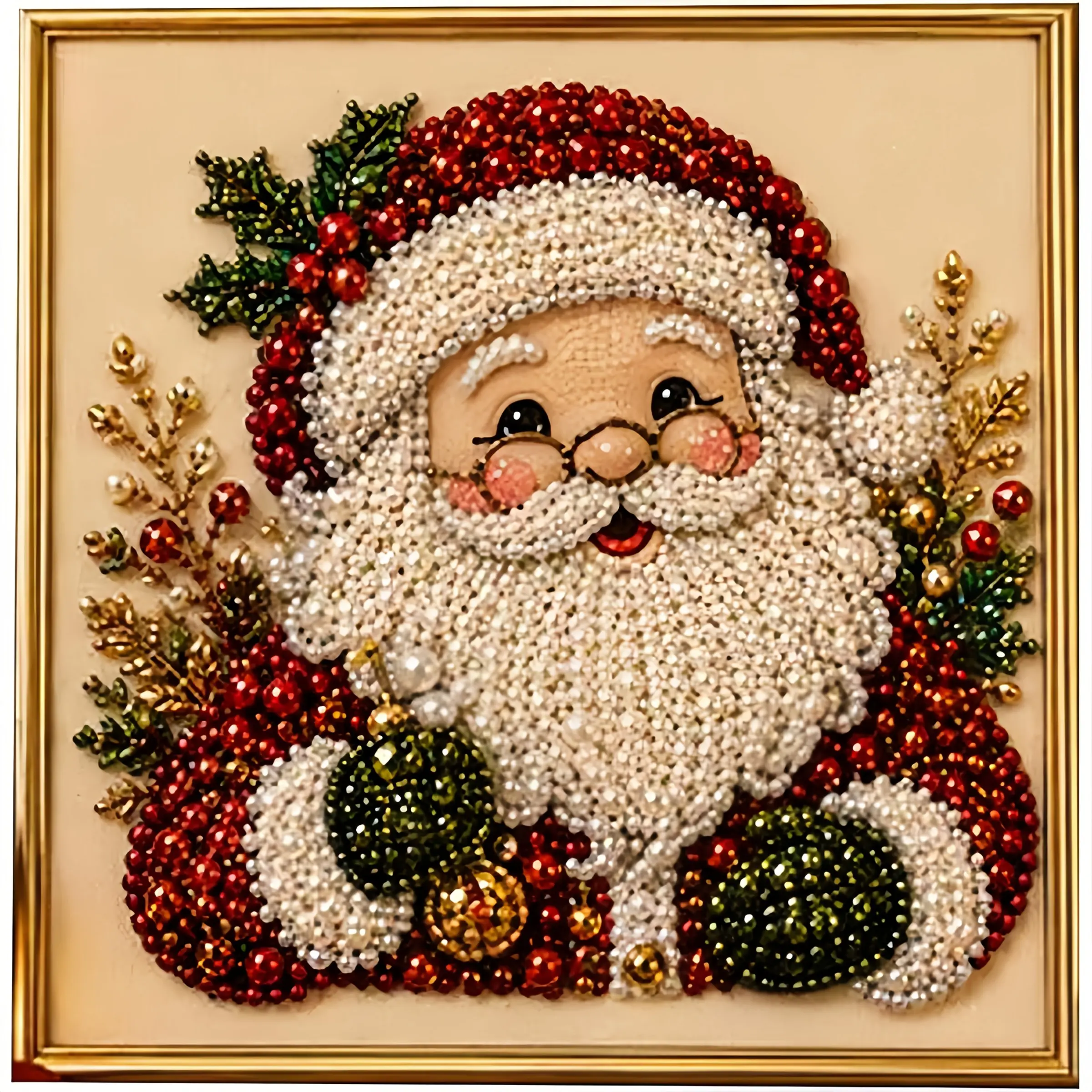 DIY Christmas Colorful Pearl Diamond Painting, Frameless 3D Round Irregular Diamonds, Holiday Wall Decor Gift, Home Decoration Craft