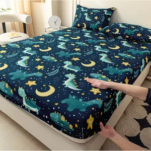 3-Piece Dinosaur Print Bed Sheet Set, Soft Moonlight Pattern, Includes 1 Bed Sheet and 2 Pillowcases, Ideal for Home, Hotel, Easter Decor, Birthday Gift