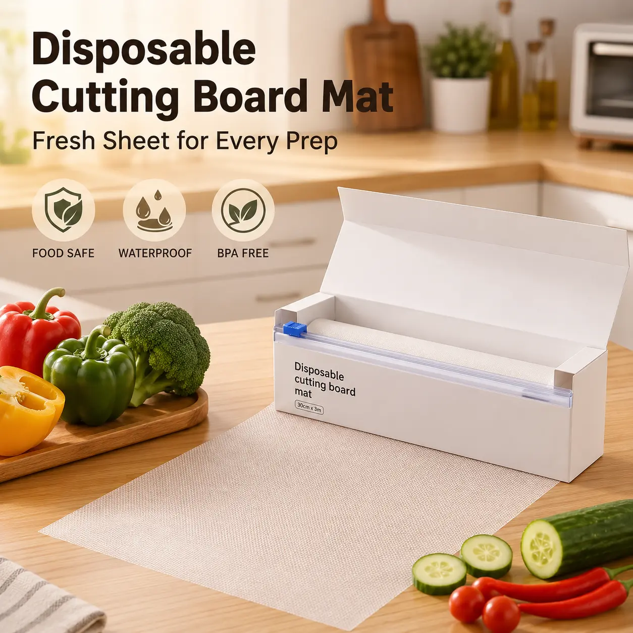 Disposable Non-Slip Cutting Board Mats, Sticky Base, Food Safe for Baby Food, Fruits & Outdoor Use