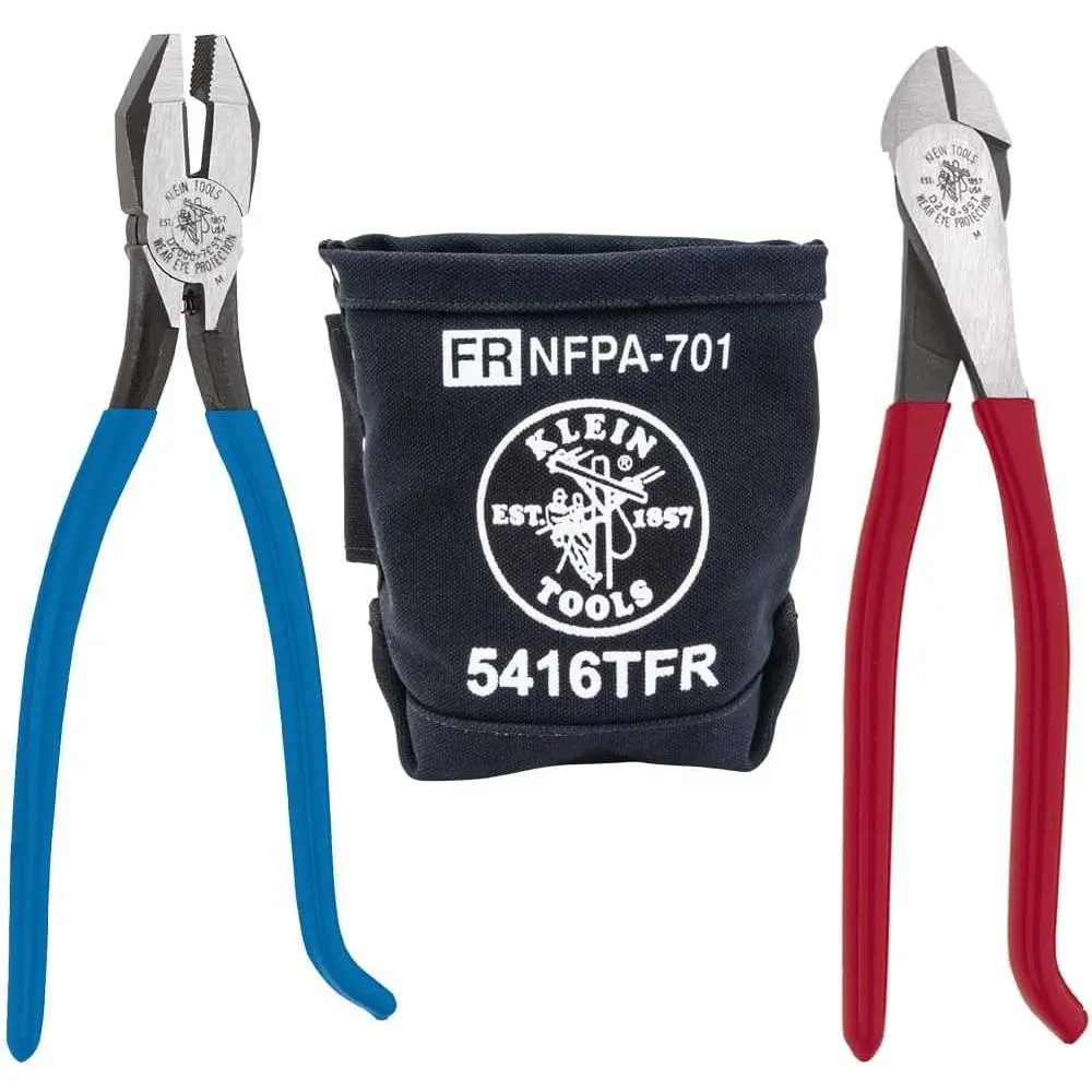 80081 Pliers Kit, USA, Set with Ironworker's Diagonal Cutting Pliers, Duty Side Cutters and Resistant Canvas Tool Bag, 3-Piece