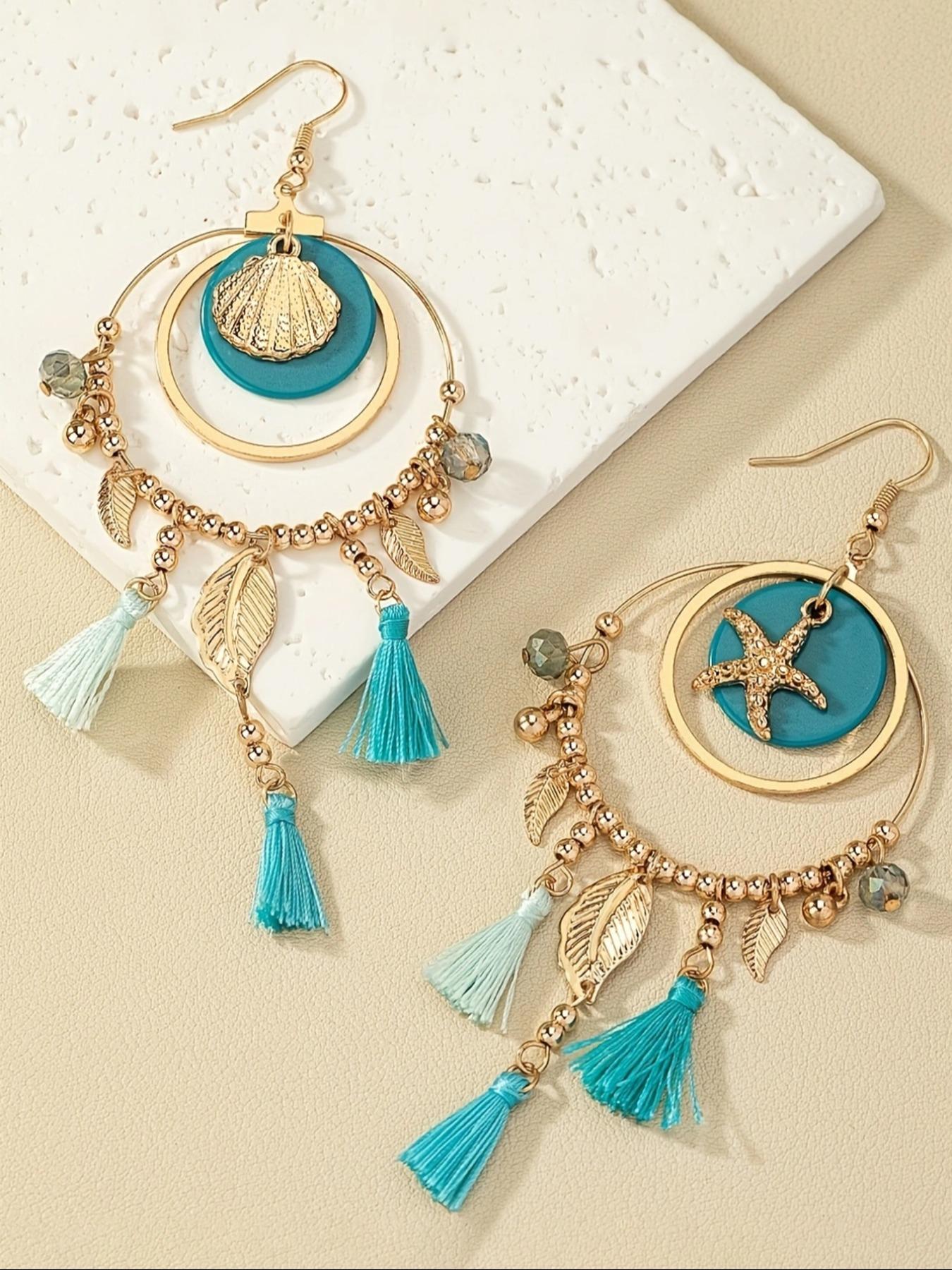 Fashionable Boho Style Tassel & Leaf & Beaded Design Dangle Earrings (1 Pair), High Quality Earrings, Fashion Ear Jewelry for Women, Daily Clothing Decor, Trendy All-match & Exquisite Jewelry for Birthday Gift