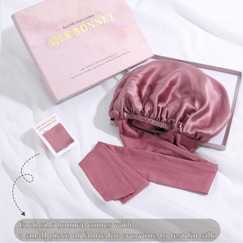 AWAYTR 100% Silk Bonnets for Sleeping Women Men Mulberry Silk Double Layer Hair Bonnet with Elastic Tie Band Reversible Nightcap Gifts for Female Multistyle Wrapcap Haircare