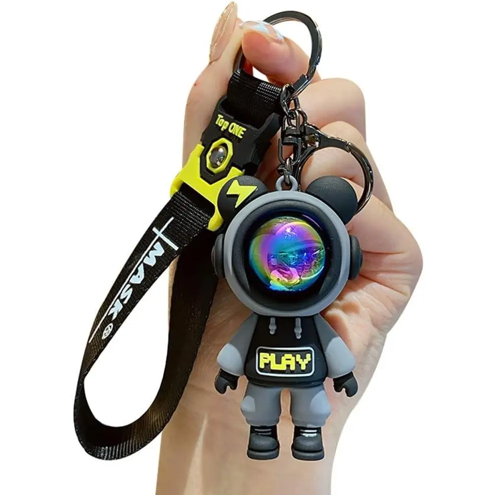 Men Women Cool Creative Universe Astronaut Pilot Standing Bear Keychain Fashionable Bear Key Ring Pendant(Gift)
