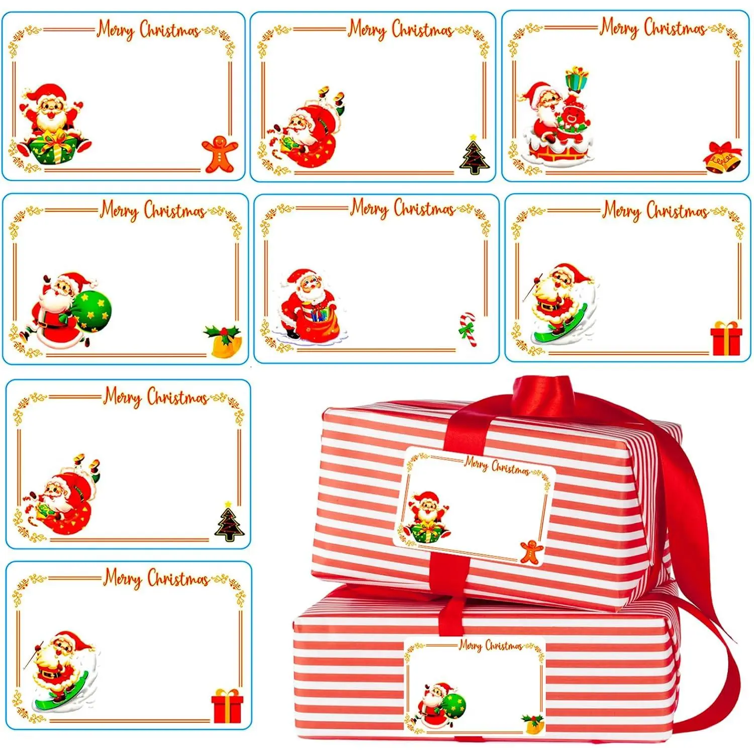 Christmas Labels Stickers 120 count Christmas Name  Label Xmas Tags Sticker | Self-Adhesive Xmas Sticky Labels for Present Party Bags Cards Envelope,75x52mm, Easy-Write Surface,  Glue