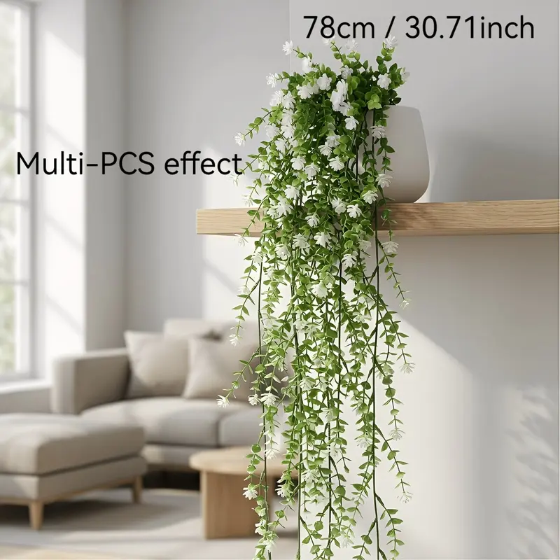 Five artificial hanging floral vines, featuring white flowers and greenery, suitable for indoor bedroom decor, living room, office, and indoor/outdoor garden, a choice for Easter, Mother's Day, wedding, and home gifts, Artificial flower decorations