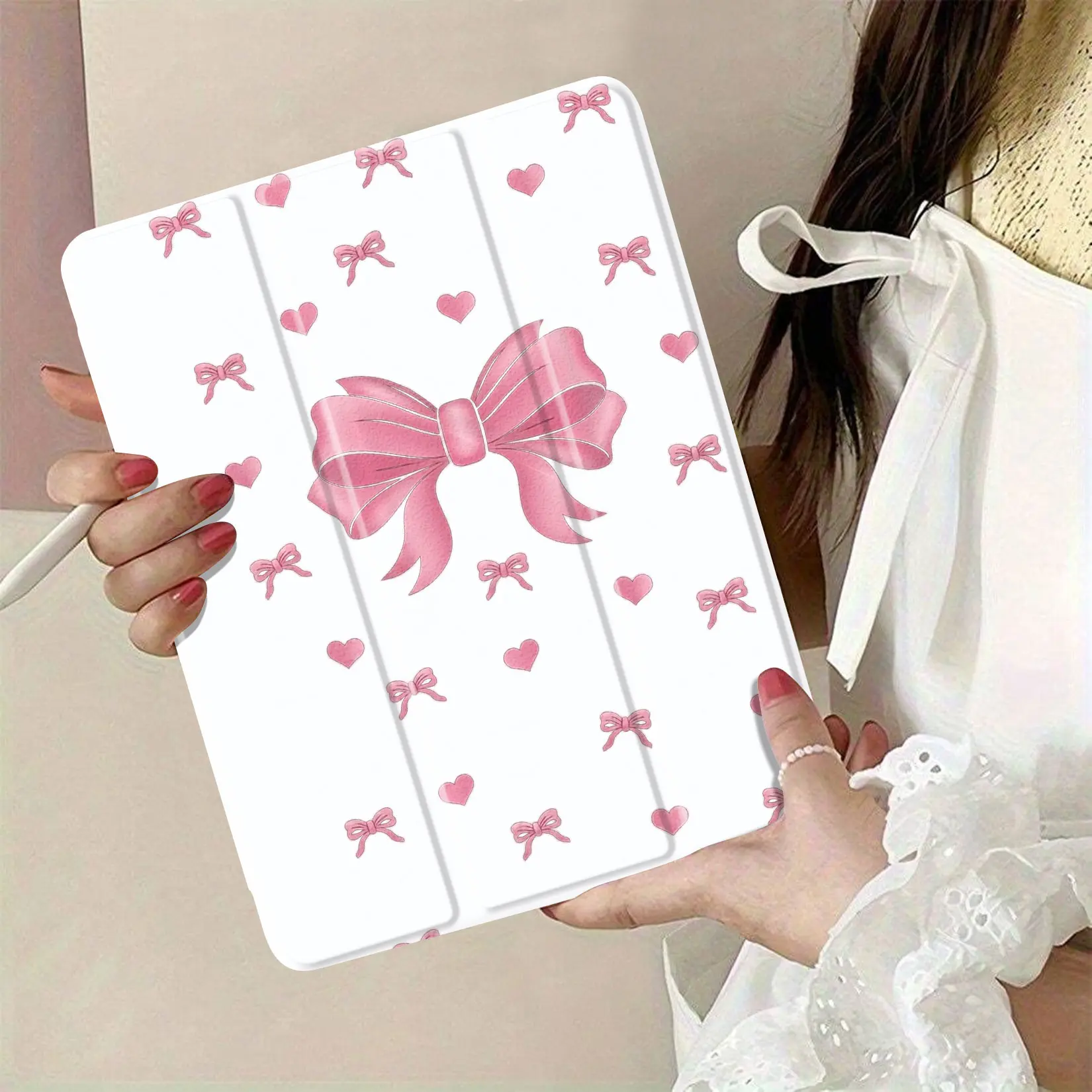 Stylish pink bow and heart pattern iPad series TPU protective case with auto sleep wake functionality perfect gift for loved ones and festive occasions