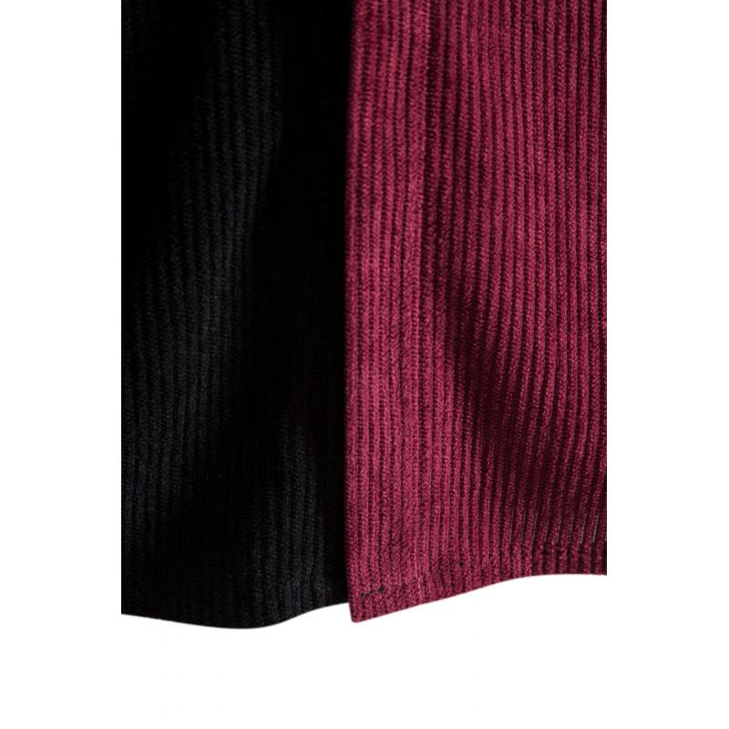 Men's corduroy color-block short-sleeve shirt, casual button-up shirt with chest pocket, vintage summer street style, soft and breathable, suitable for everyday wear