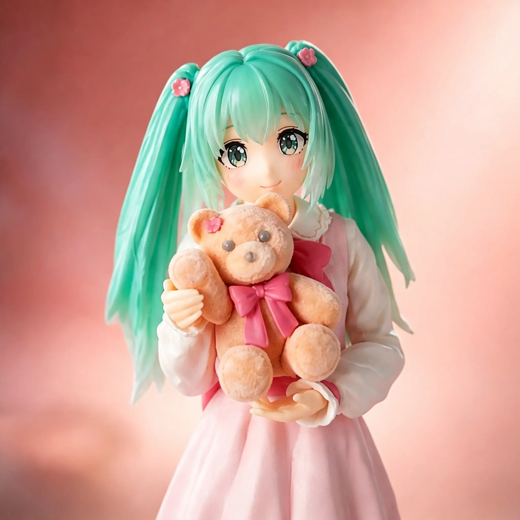Vocaloid Hatsune Miku Figurine, Cute Loli Style, Gradient Blue Twin Tails, Ribbon, Bow, 19cm PVC Collectible