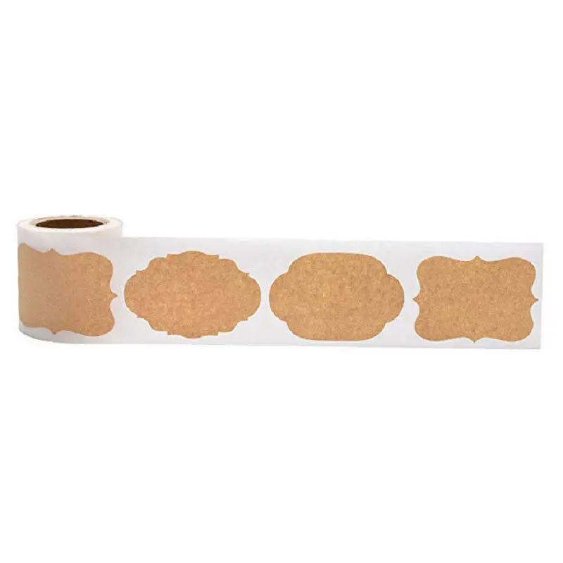 200pcs 1.2*2in Kraft Paper Roll Adhesive DIY Stickers, Handwritten Label Stickers, Multi-Functional Decorative Labels, Removable Spice Labels