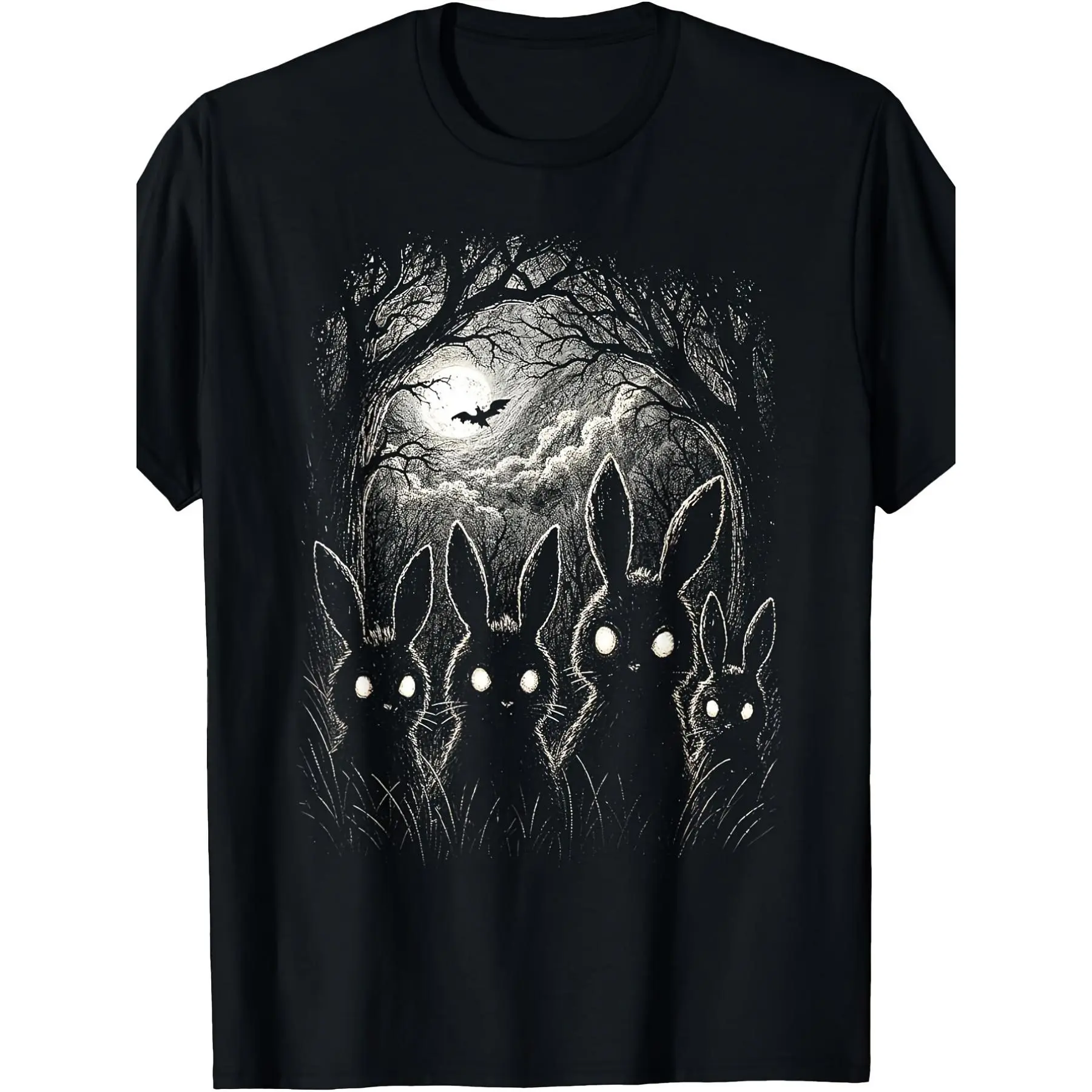 Creepy Halloween Bunny TShirt with Scary Rabbit Ey unisex soft cotton short sleeve t shirt, vintage graphic casual tee for men women teens, perfect birthday holiday gift for camping travel gym daily street casual wear