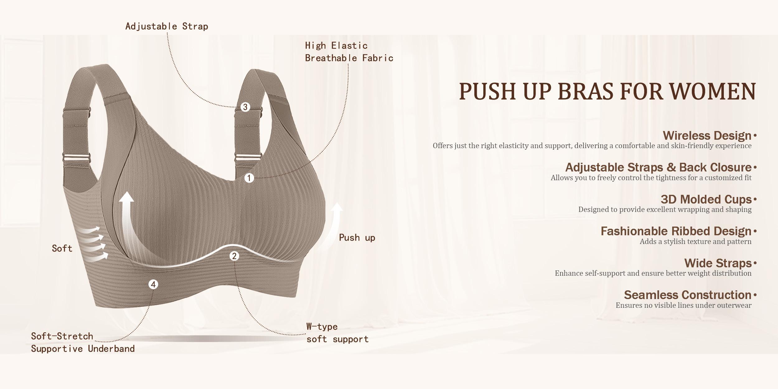 J EssElegance FZ 4PCS Comfortable Breathable Push Up Bra Women's Solid Wireless Soft Lightweight Lingerie Everyday Tshirt Bra for All Seasons S-XXL correction brassieres  confaja  ancha