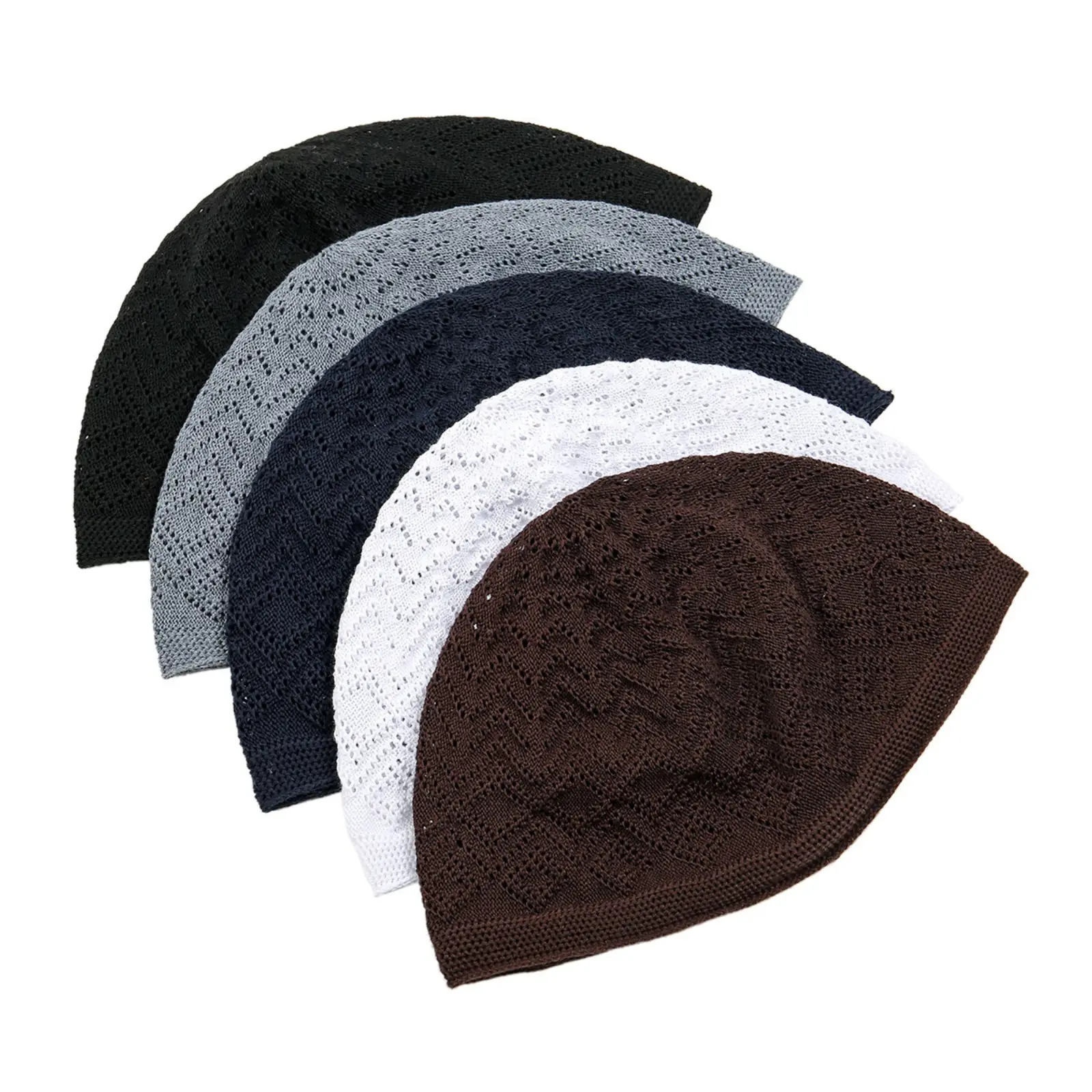 Navy Hollow Cable Knit Beanie Hat, Thin Breathable Summer Skull Cap, Stretch Lightweight Crochet Chemo Head Cover, Solid Cooling Sleep Cap for Hair Loss Daily Indoor Outdoor
