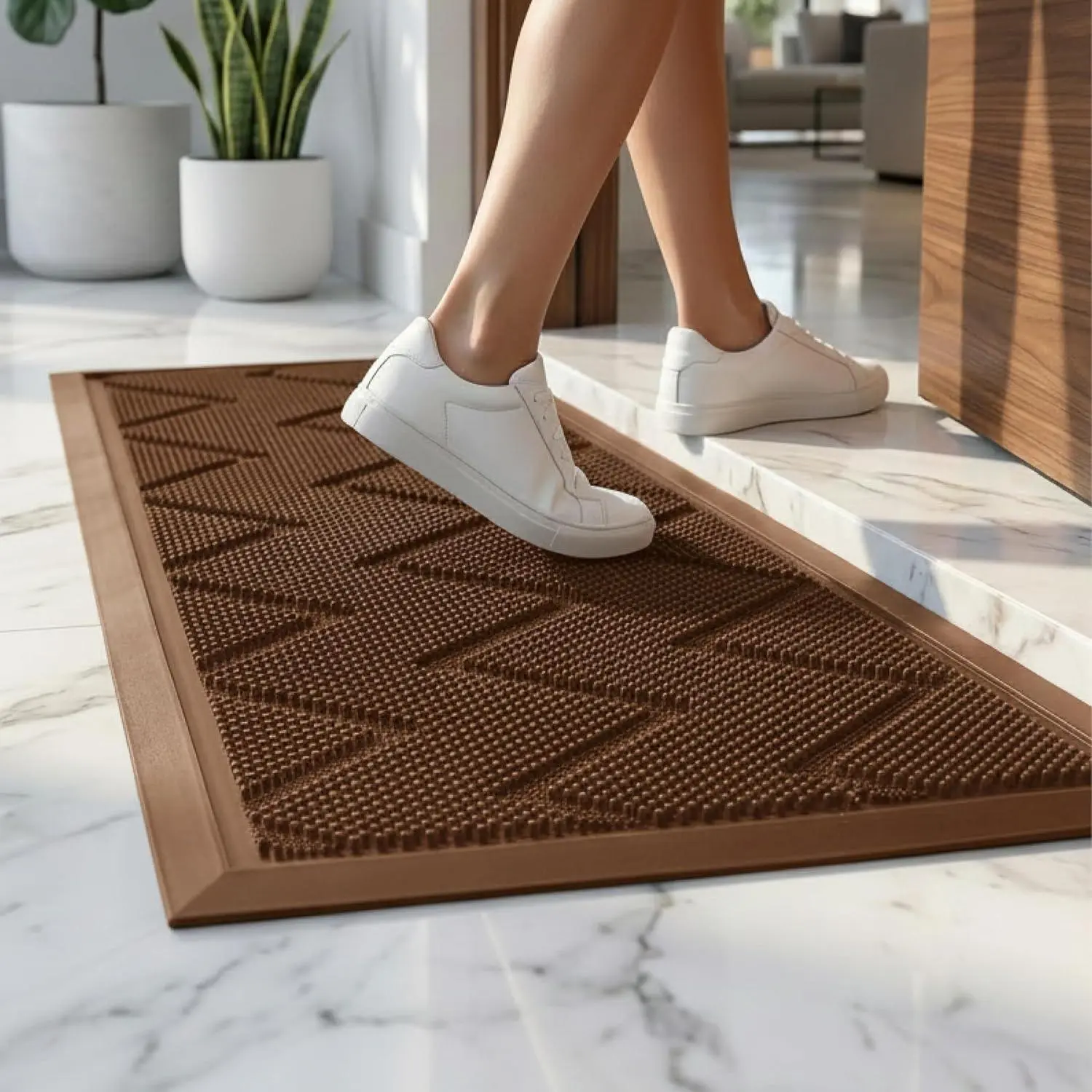 Long Front Door Mat for Outside Entrance 35.5"x17" – Anti-Slip Dirt-Trapping  Rubber Indoor & Outdoor Mat with Textured Surface for Entryway - Heavy Duty  Weather Doormat – Brown