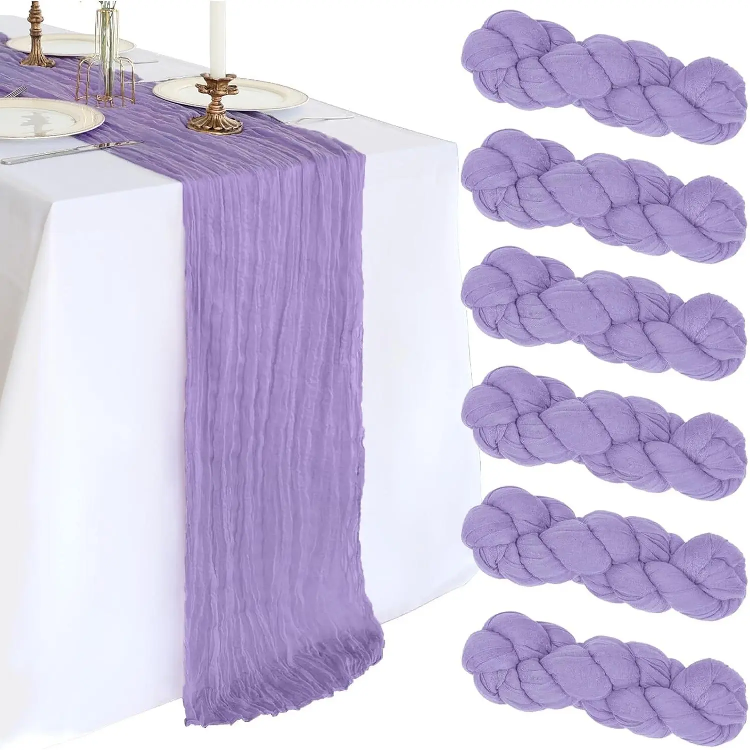 6 Pack 10FT Lavender Purple Cheesecloth Table Runner 120 Inch Gauze Rustic Boho Summer Cheese Cloth Table Runner Sheer Fabric Decorations for Holiday Party Wedding Banquet Bridal Baby Shower Décor