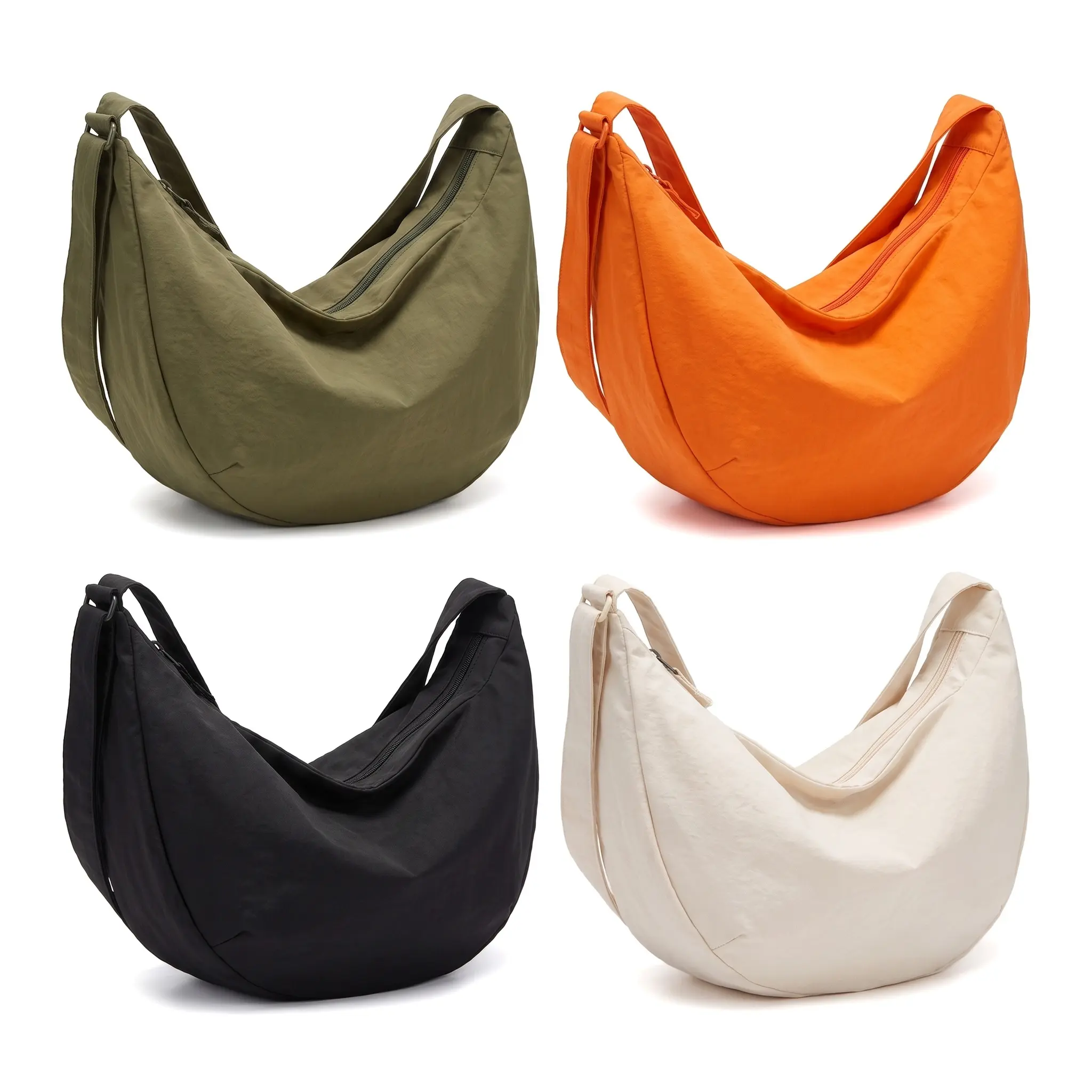 Women's Chic Casual Lightweight Soft Nylon Large Capacity Dumpling Bag, Oversized Shoulder-Crossbody Underarm Bag with Zipper & Color Block Stitching for Daily Carry