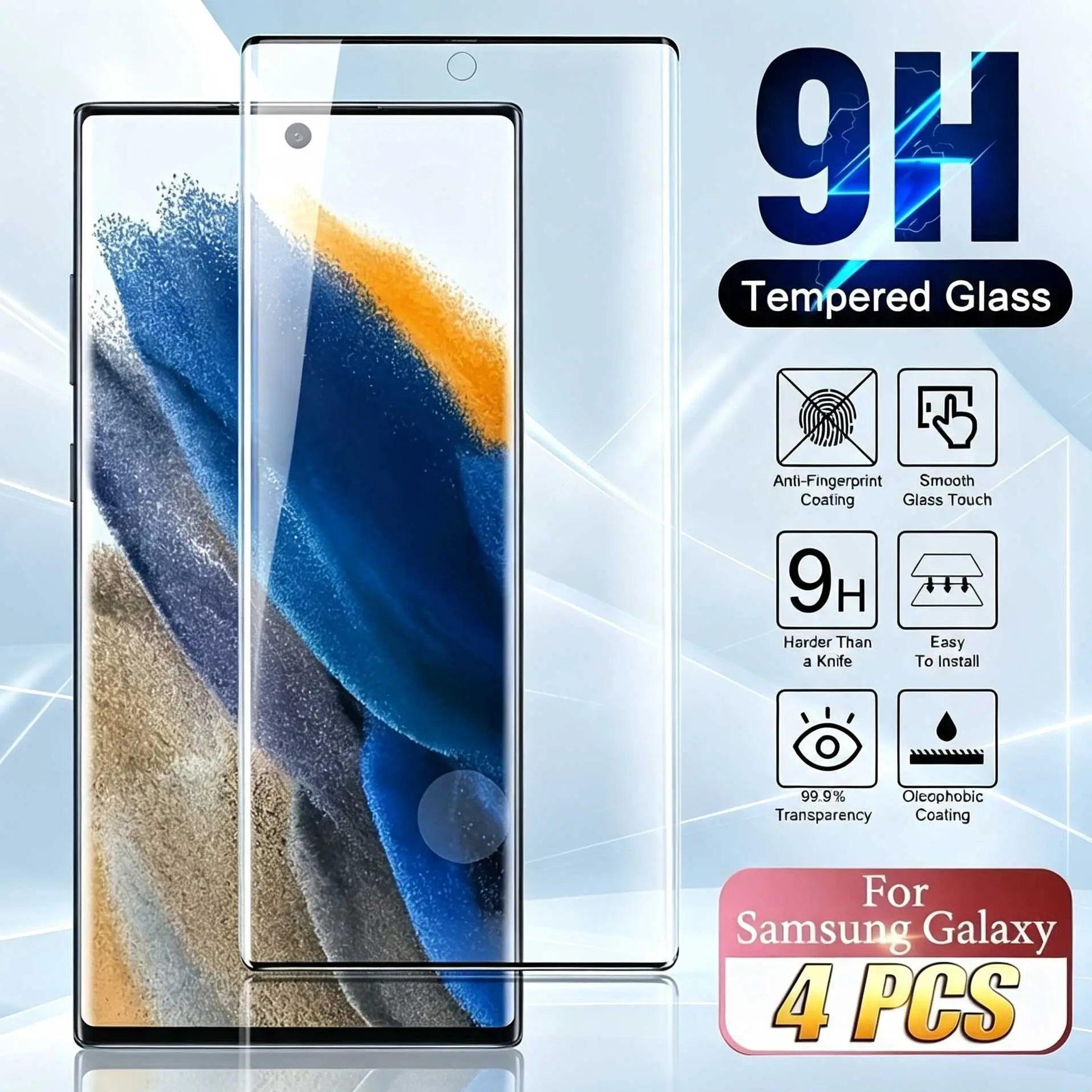 4 Pack HD Clear Phone Screen Protector for Samsung Galaxy S26 Ultra S25 Edge S24 S23 FE S22 Ultra S21 S20 Ultra Plus FE Note 20 10 Plus, Fingerprint Unlock, 3D Curved, Scratch Resistant, Bubble-Free