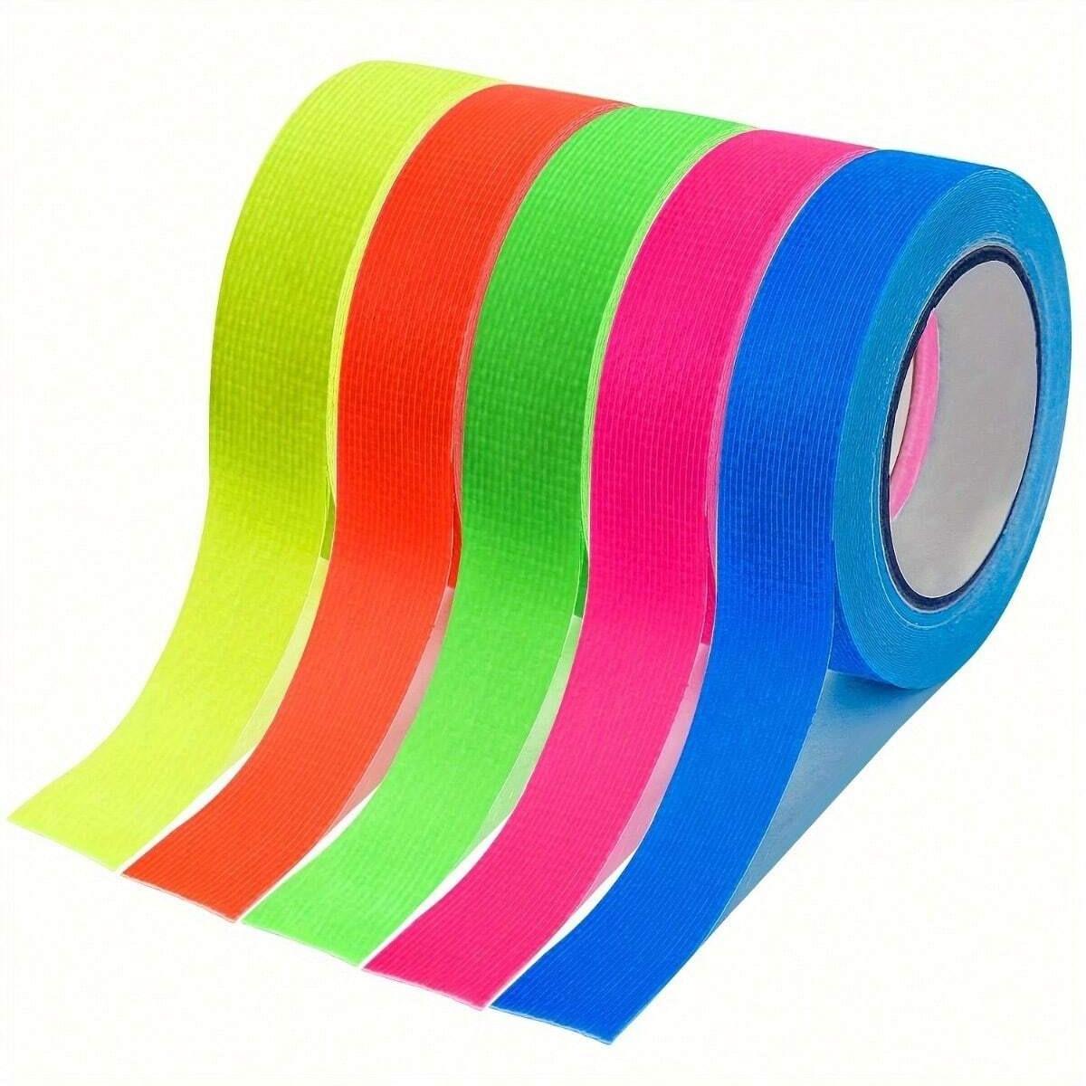 6 Neon Tape Strips, 6 Colors, Fluorescent Tape, UV Light, Fluorescent Gaffer Tape, Neon Color Party Decoration