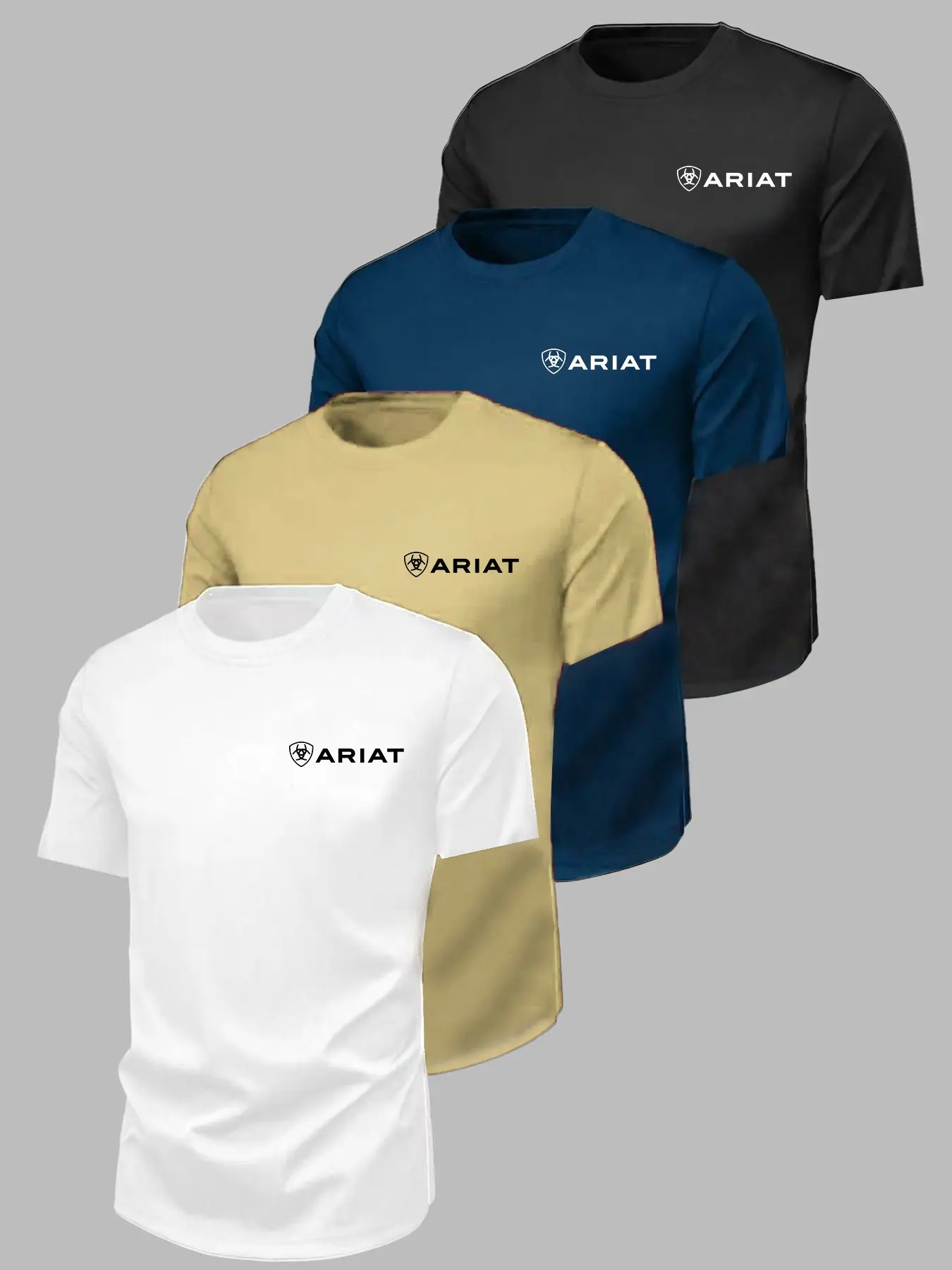 Men's High-Elastic Sporty Short Sleeve T-Shirt, Breathable Cotton, Casual Loose-Fit, 4-Pack, Multiple Colors, Geometric Print