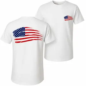 Featuring A "The American Flag Print, This Men's Pure Cotton Short-Sleeve T-Shirt Is A Stylish, Unisex Piece Suitable For Both Men And Women; Its Classic Crew-Neck Design Makes It A Versatile Choice Perfect For Wear In Any Season.