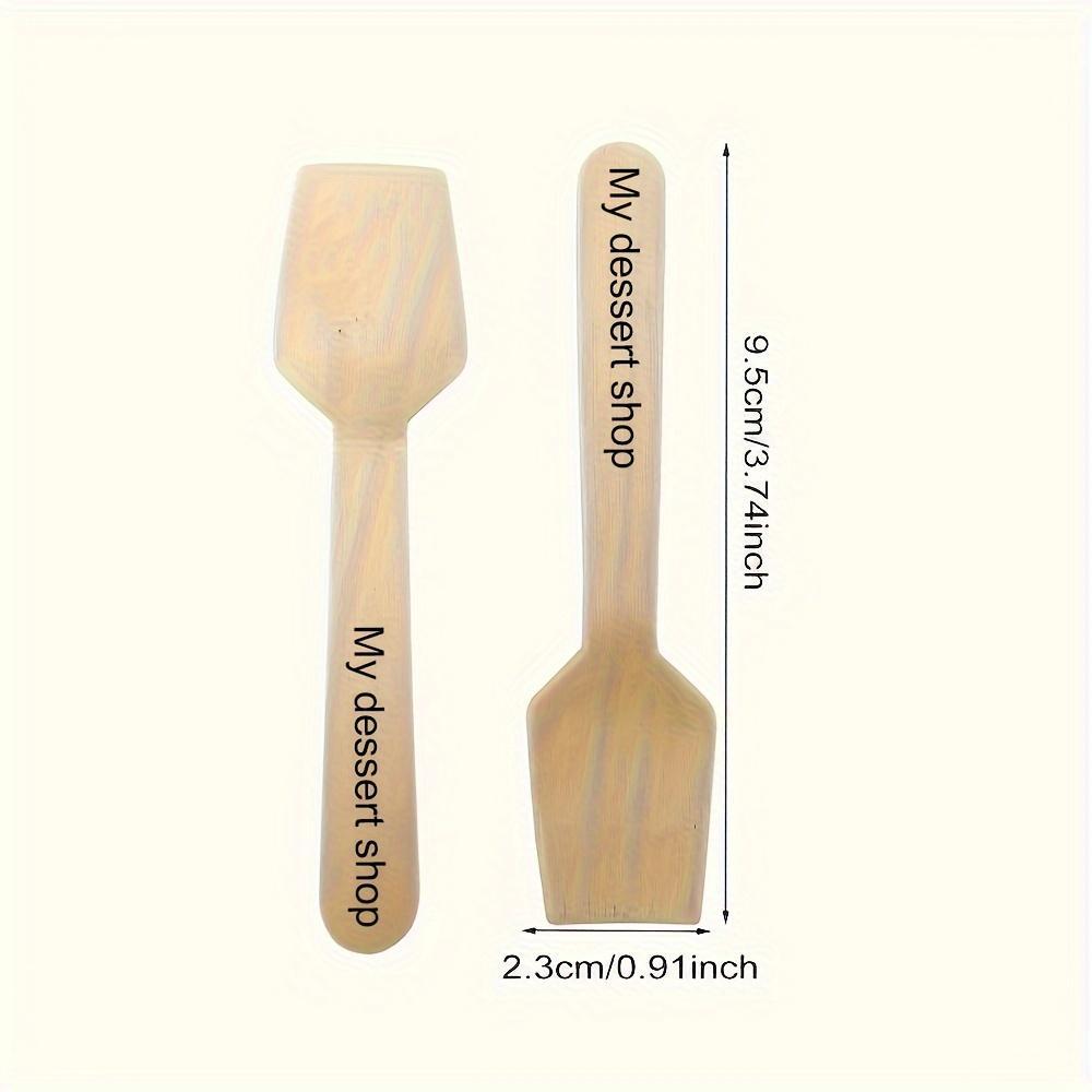 200pcs Personalized Wooden Dessert Spoons, Laser-Engraved Disposable Tasting Square Spoons for Bath Salts, Teaspoons for Honey, Suitable for Christmas, Birthdays, Weddings, And Family Coffee Dessert Dining