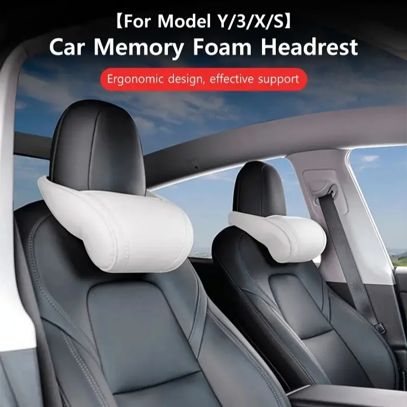 2PCS Car Seat Headrest Neck Pillow, Memory Foam Head Support Pillow for Tesla Model 3 Y X S, Comfortable Seat Backrest Car Accessories