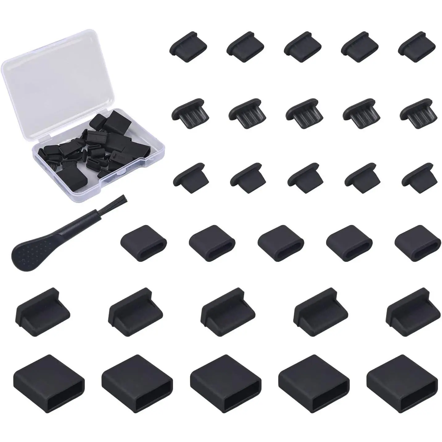 30x USB Dust Cover Port Plugs, 6 Types  USB Cap Port Stopper for USB Type-C, USB A Female,  USB,  14/13/12, USB Female & Male Ports Protecor Kit with Cleaning Brush