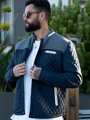 Zaitun Men's Diamond Quilted Puffer Down Jacket Lightweight Business Casual Button Down Shirts