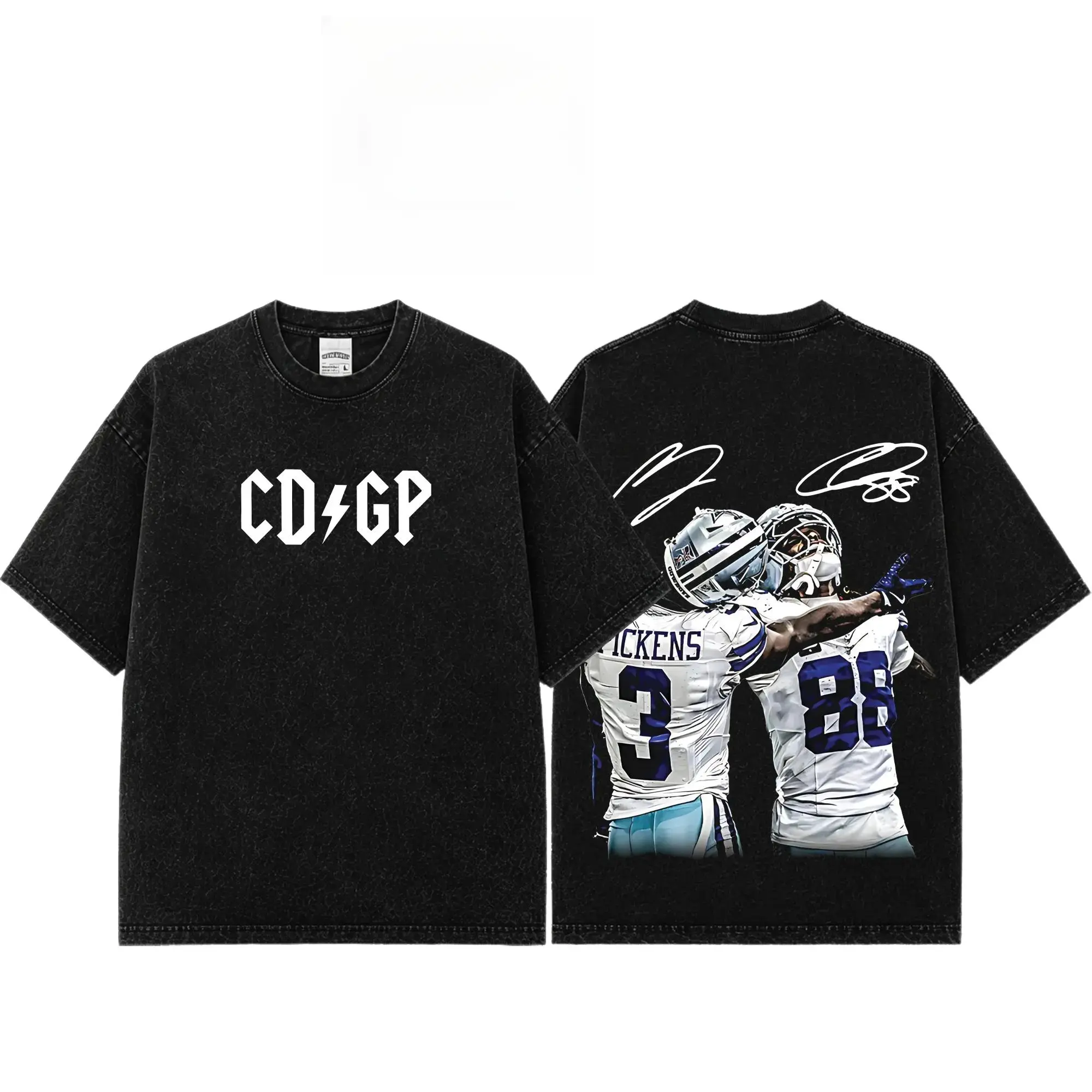 [Sale Up To 50%] Unisex CeeDee Lamb & George Pickens "CDxGP" Premium Acid Washed Cotton T-Shirt, Dallas Football Fan Graphic Tee, Vintage Game Day Shirt, Heavyweight Washed Tee, Unisex Football Apparel Gift