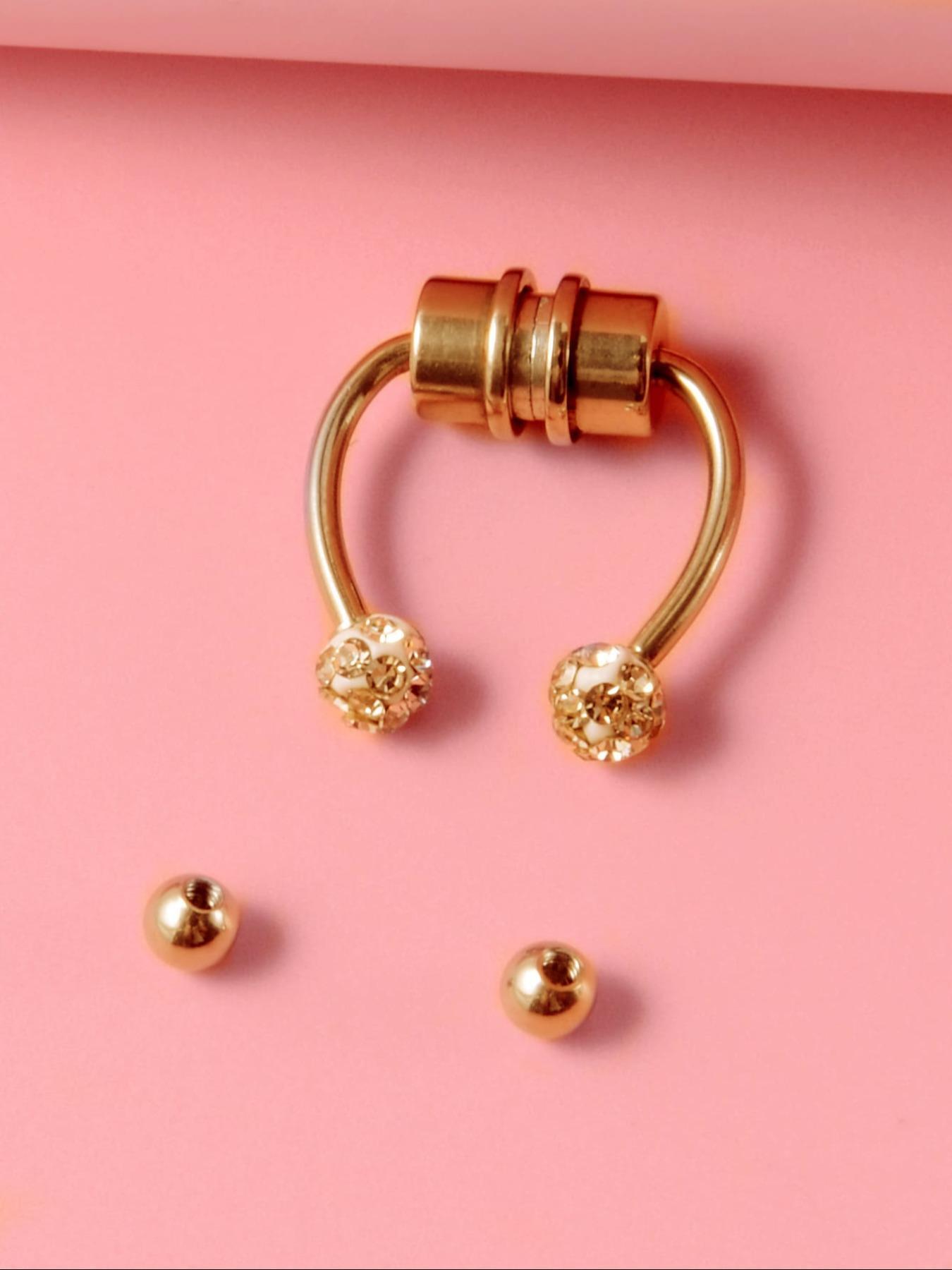 Body No Piercing Jewelry, Magnetic Nose Rings with Rhinestone Decorated Replacement Head, Magnetic Nose Cuff for Men & Women, Spiral Nose Ring