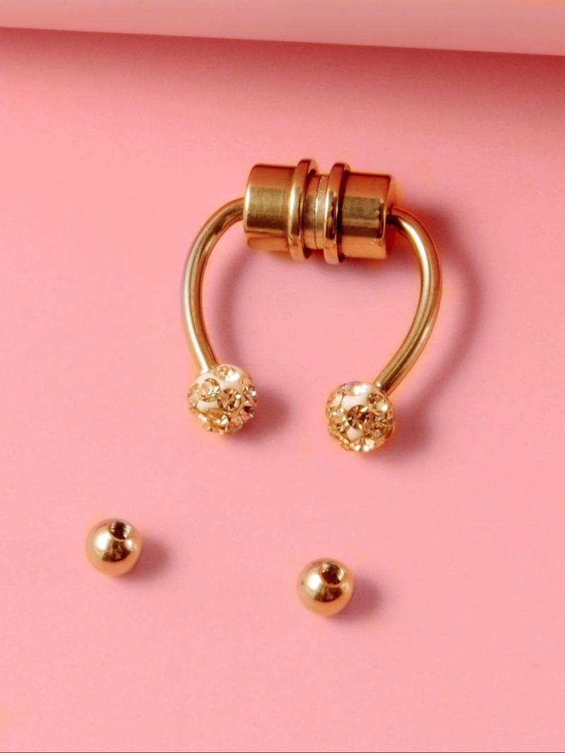 Body No Piercing Jewelry, Magnetic Nose Rings with Rhinestone Decorated Replacement Head, Magnetic Nose Cuff for Men & Women, Nose Rings Hoops