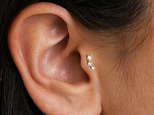 925 Sterling Silver Trio CZ Gold Screw Back Stud Earrings for Women/Girls, Sparkly CZ Stud Earrings for Helix Cartilage Tragus Earlobe Conch Piercing Jewelry 20 Gauge