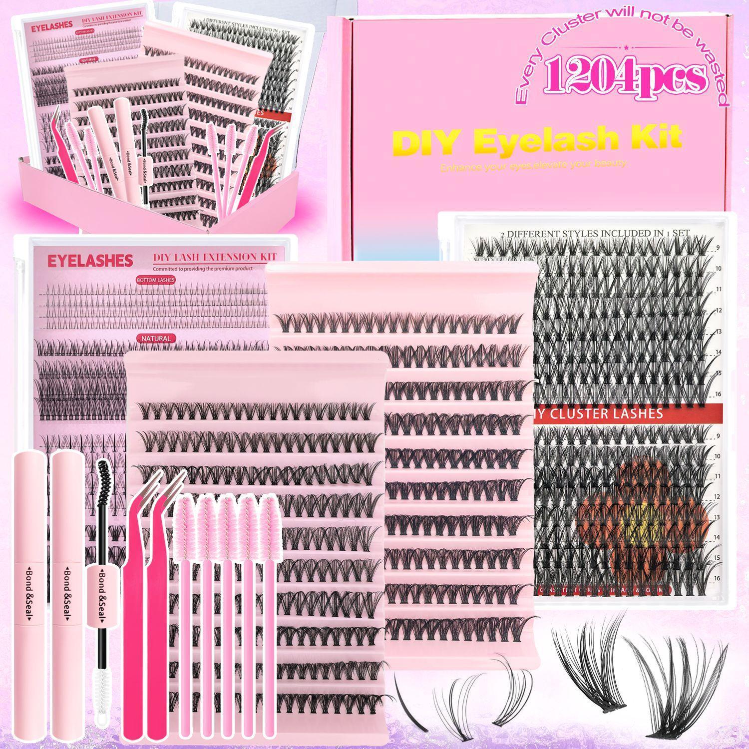 All-in-One Mixed Length Lash Clusters Kit Individual False Eyelash Extension Set, Wispy Volume Manga Ultra Dramatic Styles with Pikes Bottom Lashes, Includes Lash Bond&Seal, Remover, Tweezers, Brush, Eyelash Curler for Easy DIY At Home Lash Makeup