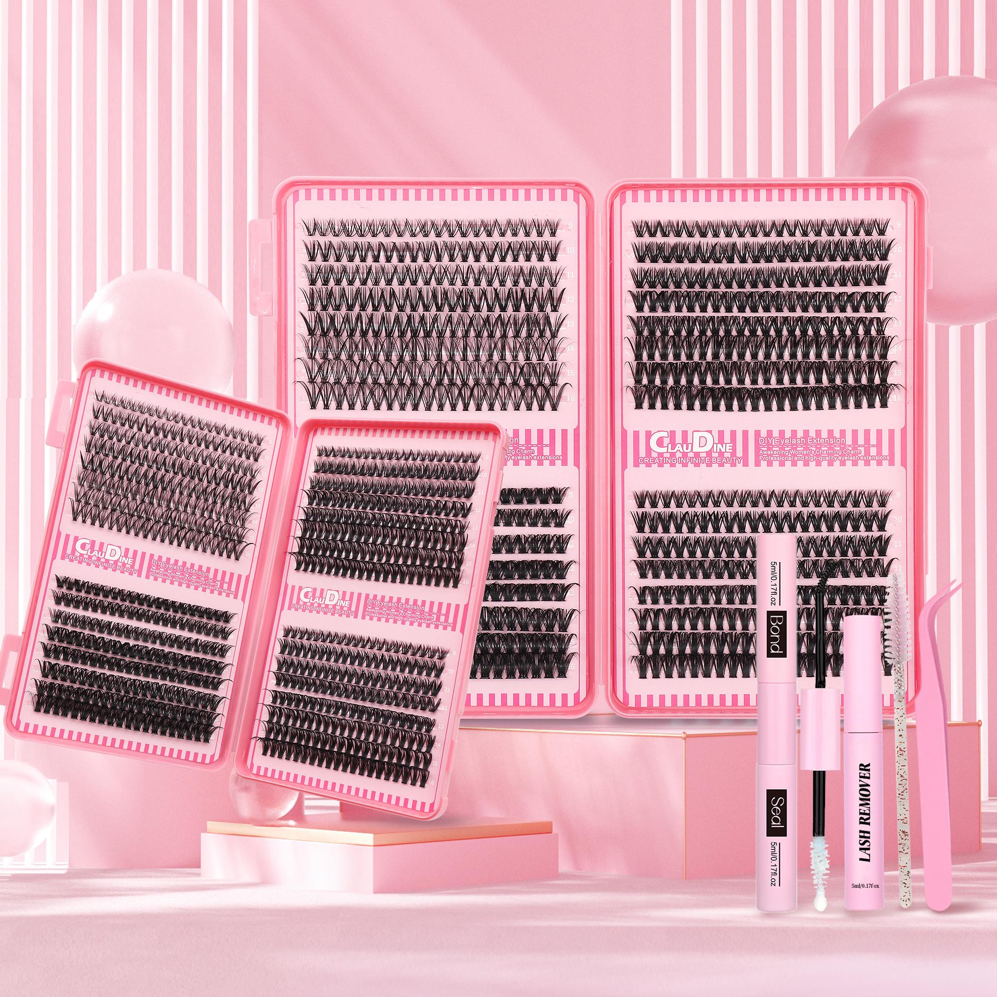 DIY Eyelash Extension Kit - 680pcs D Curl Cluster Lashes With Applicator Tool Bonding & Seal, Tweezers, Remover, Lash Brush And Mixed Length Clusters (10-16mm) - Hypoallergenic, At-Home Professional Lashes, Travel & Home Set (30D/40D/50D Mix)