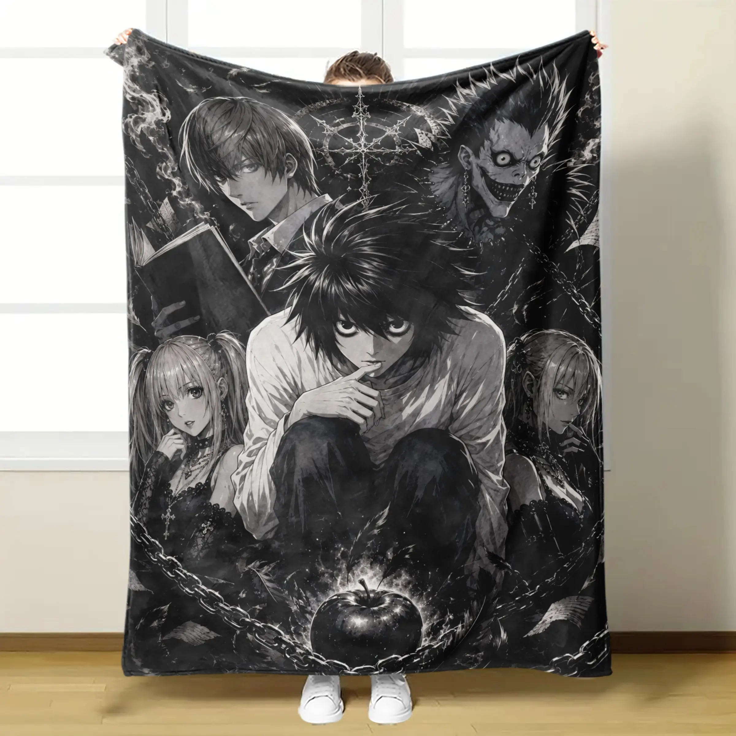Death Note L Lawliet Blanket, Light Yagami Ryuk Misa Gothic Anime Flannel Throw for Couch Bed, Dark Manga Fan Gift
