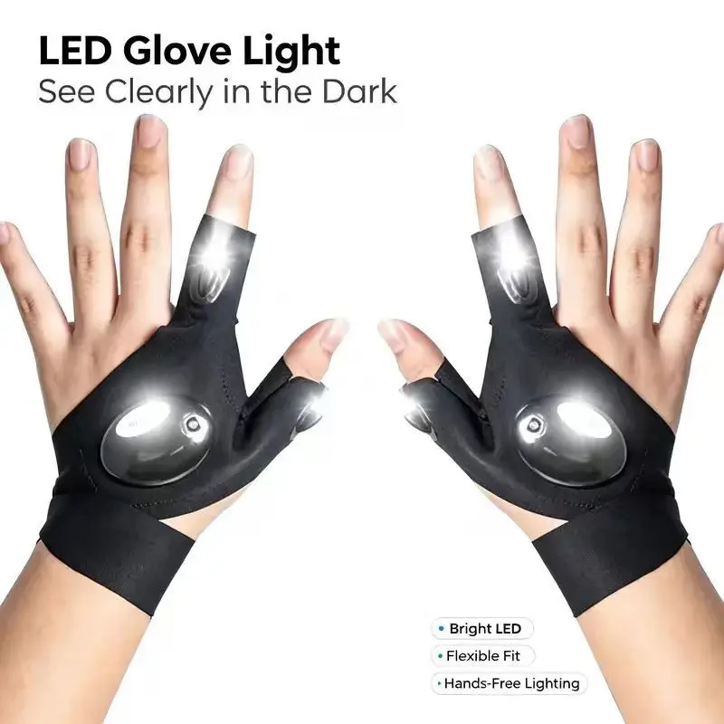 LED Finger Flashlight Gloves, Hands-Free LED Light Gloves for Fishing, Camping, Repair & Outdoor Activities