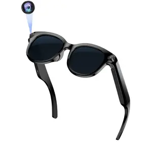 Camera Smart Glasses for Men, 2MP Anti-Shake Camera, Hands-free Video Recording , 39g Lightweight, 290Mah Battery , AI Real-Time Translation, Bluetooth Calling, Music Playback , 2 Lenses (Transparent +White Lenses) Compatible with Android IOS Phones
