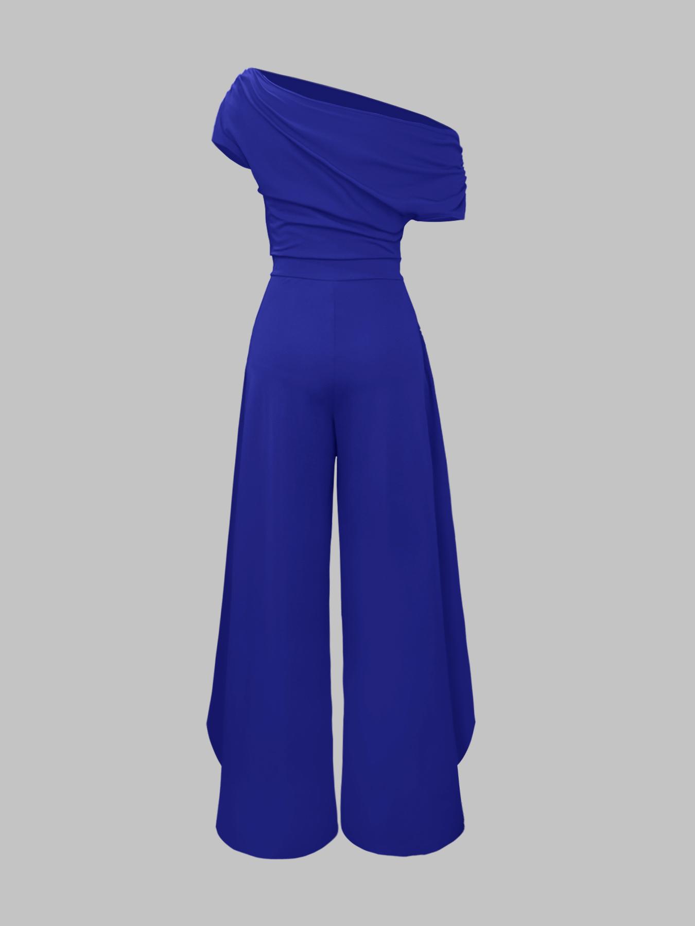 Women's Plain Asymmetrical Neck Jumpsuit, Elegant Chic Fashion Casual Jumpsuit for Daily Outdoor Wear, Women Jumpsuits for All Seasons
