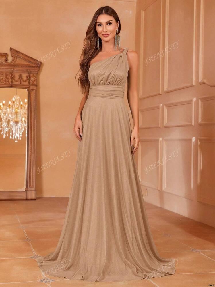 Galas - u2013ElegantSpring FaeriestyAsymmetricalNeckFormalEveningDressWithFittedWaist FlowingHem | SummerMaxiGownForRedCarpet Weddings UpscalePartiesBridesmaidDress