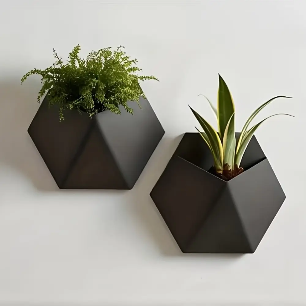 2 Pack Geometric Hexagon Wall Planter, Modern Wall Mount Flower Pot, Minimalist Hanging Plant Vase, Indoor Wall Decor Gift