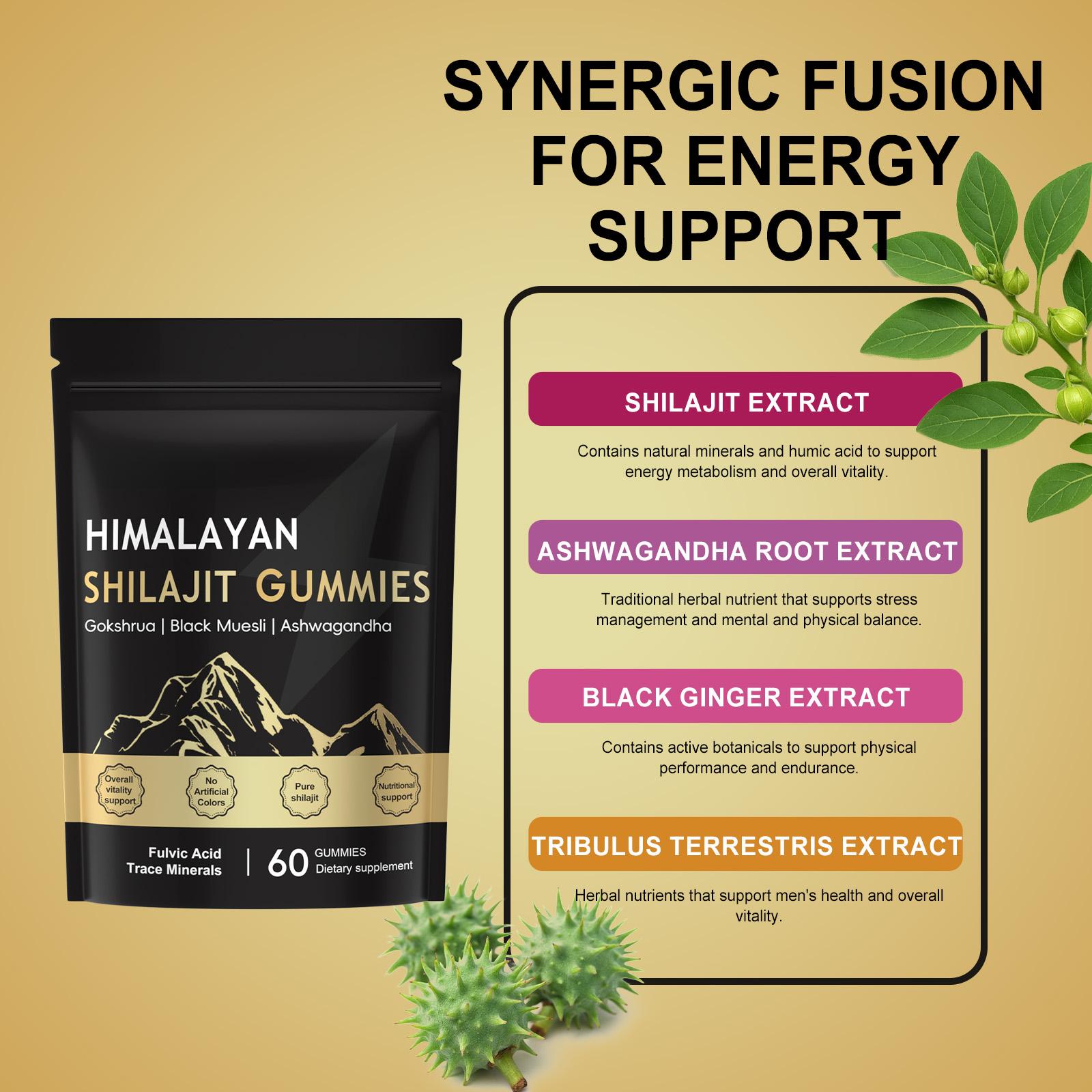【GRAB 3 NOW】Shilajit Gummies With Ashwagandha, Gokshura & Black Ginger，Daily Care Support for Enhancing Physical Energy Vitality Supplement，shilajit for men Healthcare， Dietary Fitness | 60 Gummies |